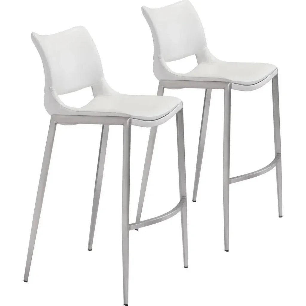 Ace White & Silver Bar Chair (Set of 2) - LOOMLAN - Zuo Modern - Bar Stools