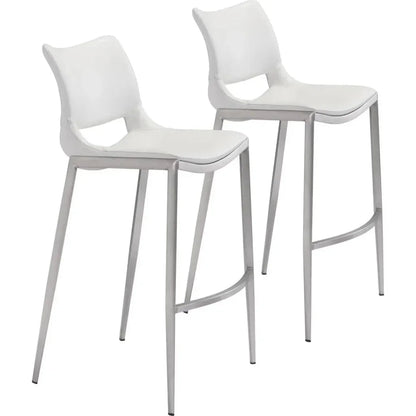 Ace White & Silver Bar Chair (Set of 2) - LOOMLAN - Zuo Modern - Bar Stools