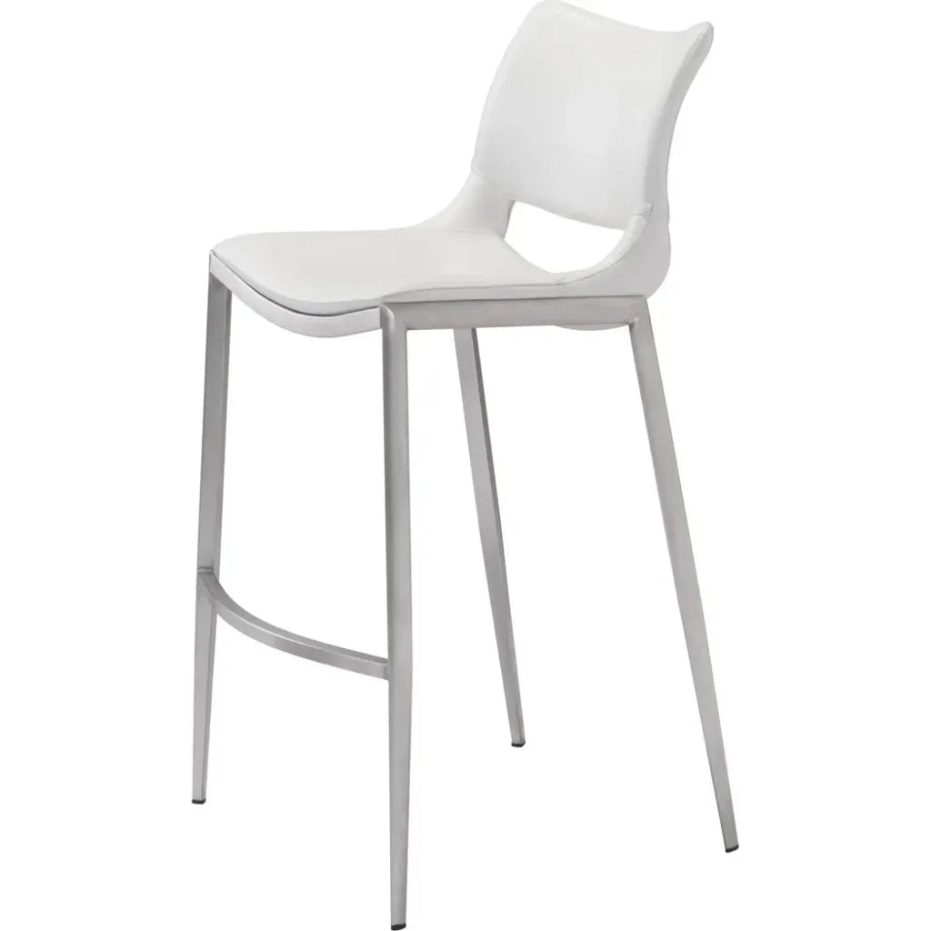 Ace White & Silver Bar Chair (Set of 2) - LOOMLAN - Zuo Modern - Bar Stools
