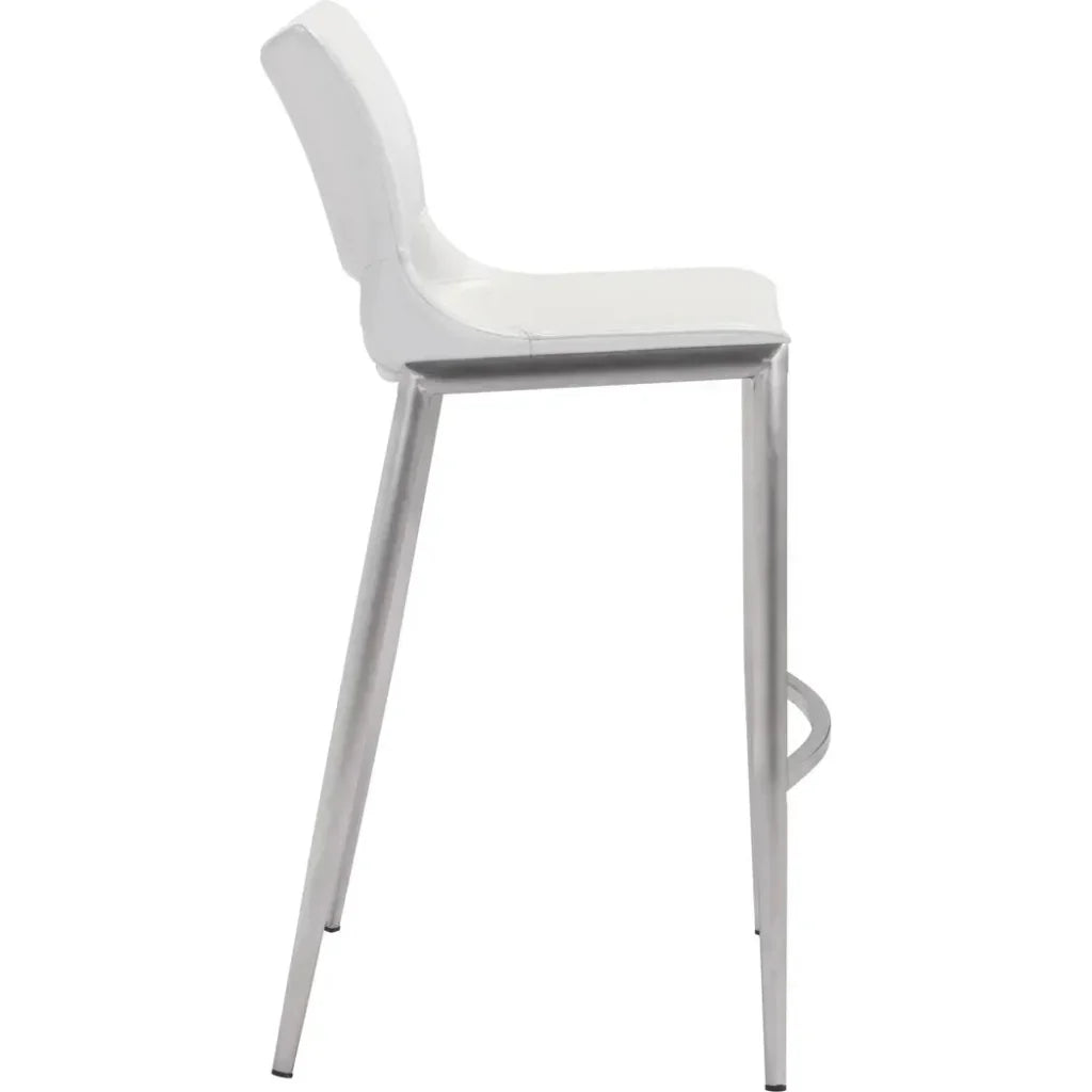 Ace White & Silver Bar Chair (Set of 2) - LOOMLAN - Zuo Modern - Bar Stools