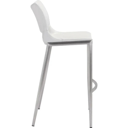 Ace White & Silver Bar Chair (Set of 2) - LOOMLAN - Zuo Modern - Bar Stools