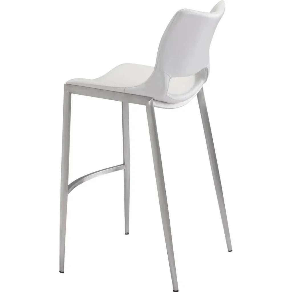 Ace White & Silver Bar Chair (Set of 2) - LOOMLAN - Zuo Modern - Bar Stools