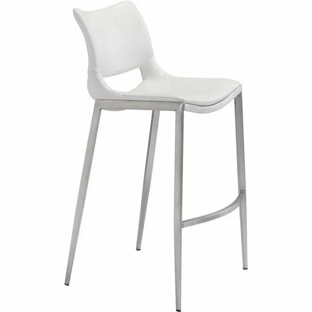 Ace White & Silver Bar Chair (Set of 2) - LOOMLAN - Zuo Modern - Bar Stools