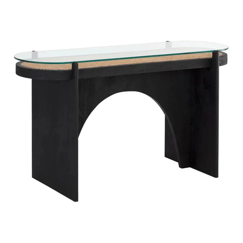 Adora Console Table Modern Glass Rattan Wood - LOOMLAN - SUNPAN - Console Tables