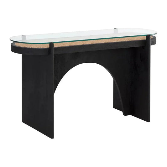 Adora Console Table Modern Glass Rattan Wood - LOOMLAN - SUNPAN - Console Tables