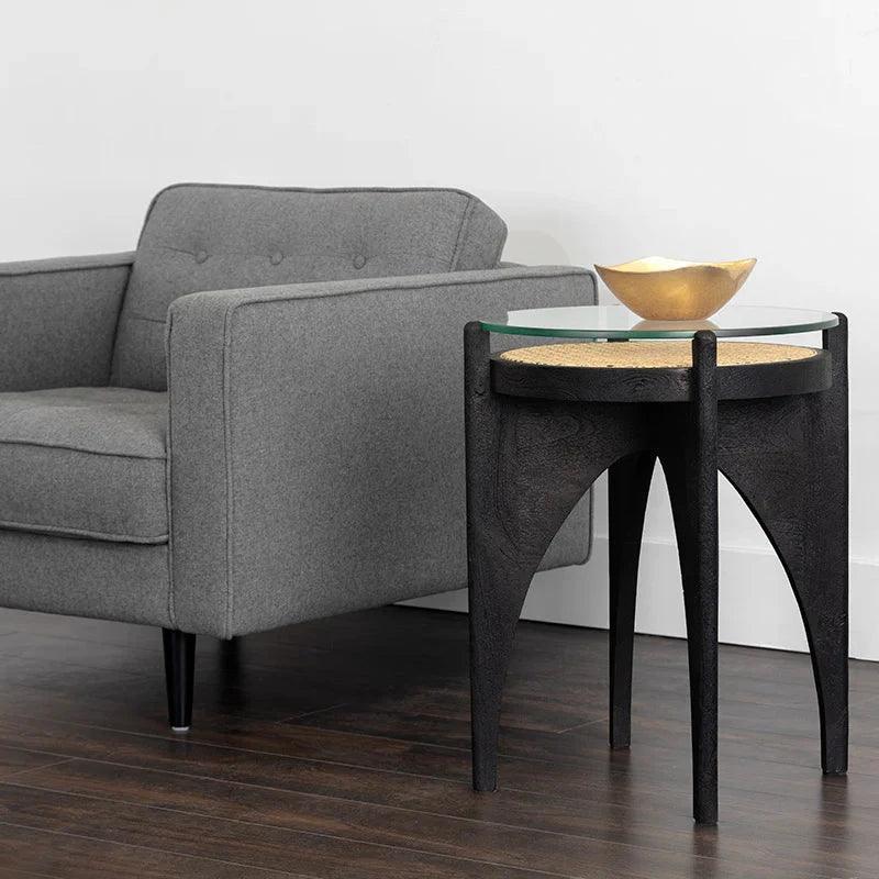 Adora End Table Modern With Glass And Rattan - LOOMLAN - SUNPAN - Side Tables