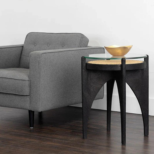 Adora End Table Modern With Glass And Rattan - LOOMLAN - SUNPAN - Side Tables
