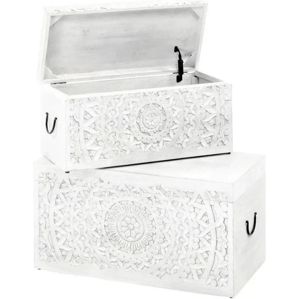 2PC Rectangular White Storage Trunks - LOOMLAN - LOOMLAN - Trunks