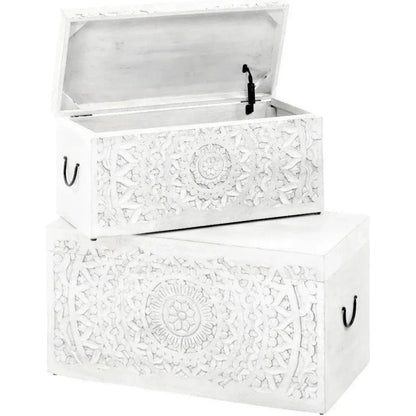 2PC Rectangular White Storage Trunks - LOOMLAN - LOOMLAN - Trunks