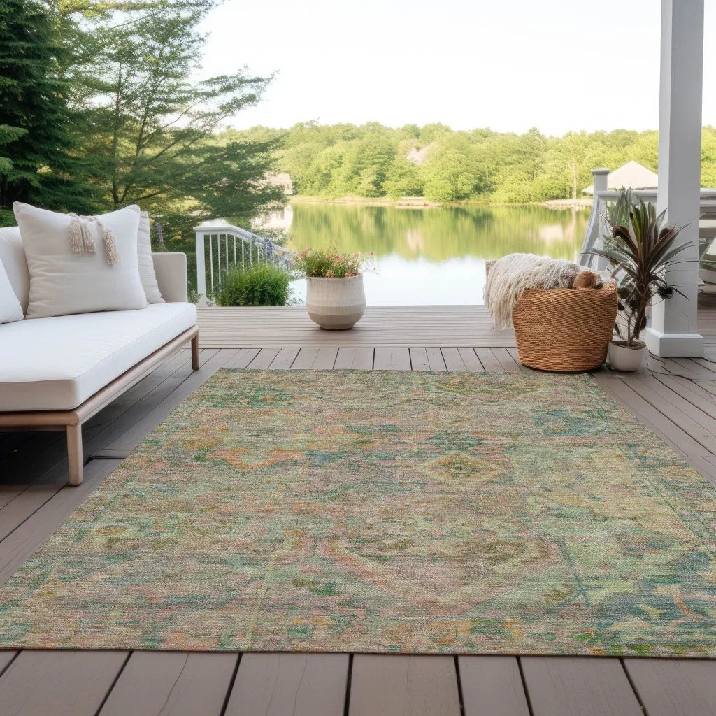 Aelain Green Washable Indoor - Outdoor Rug - LOOMLAN - LOOMLAN Rugs - Outdoor Rugs
