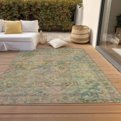 Aelain Green Washable Indoor - Outdoor Rug - LOOMLAN - LOOMLAN Rugs - Outdoor Rugs