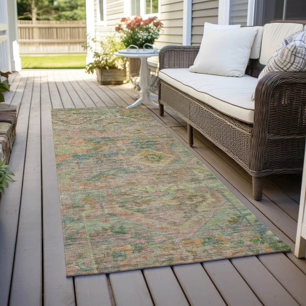 Aelain Green Washable Indoor - Outdoor Rug - LOOMLAN - LOOMLAN Rugs - Outdoor Rugs