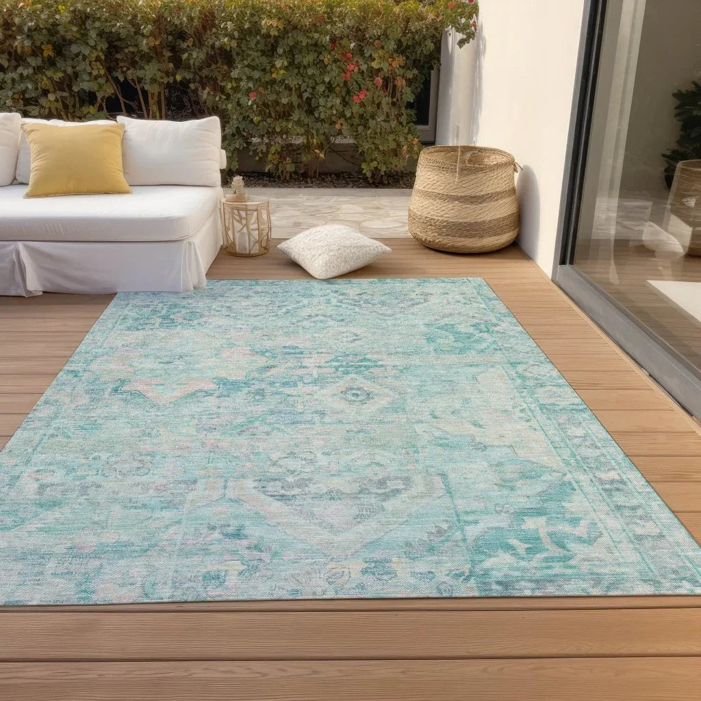 Aelain Teal Washable Indoor - Outdoor Rug - LOOMLAN - LOOMLAN Rugs - Outdoor Rugs