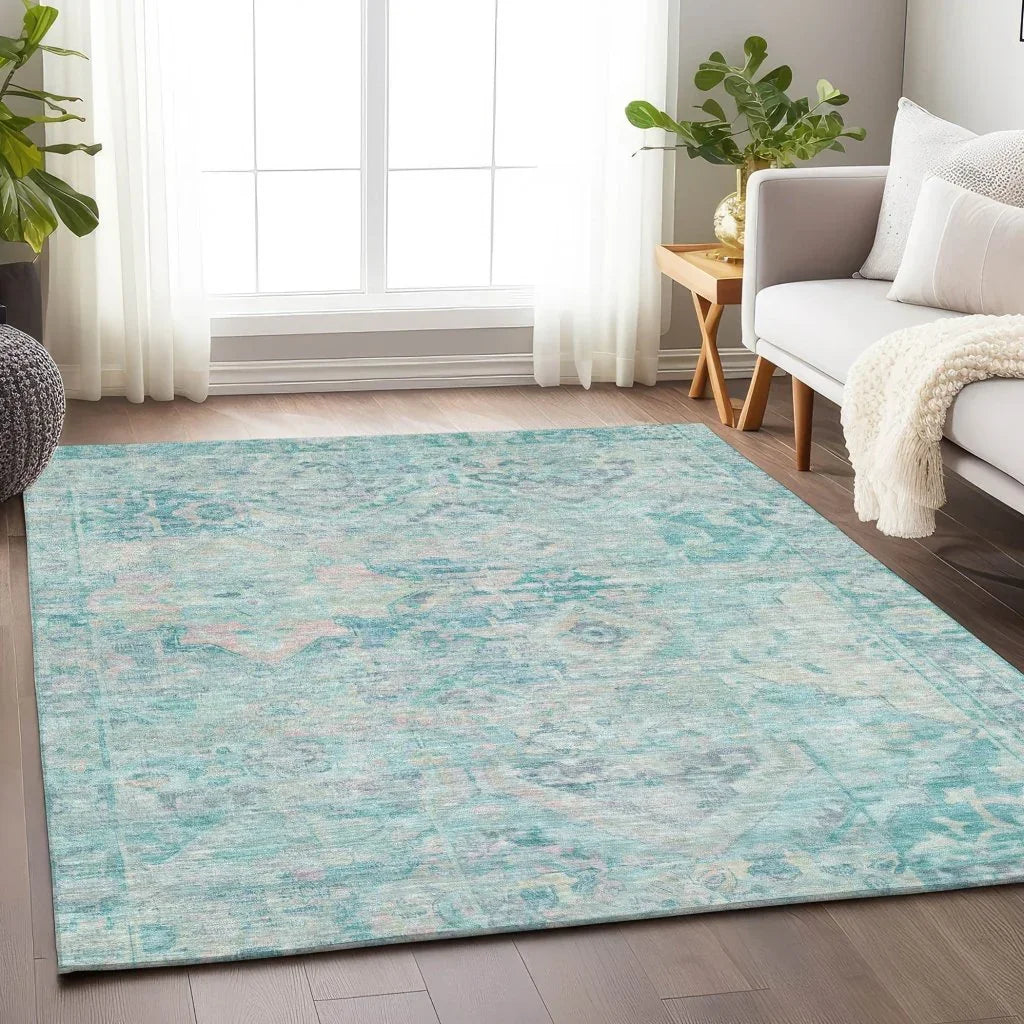 Aelain Teal Washable Indoor - Outdoor Rug - LOOMLAN - LOOMLAN Rugs - Outdoor Rugs