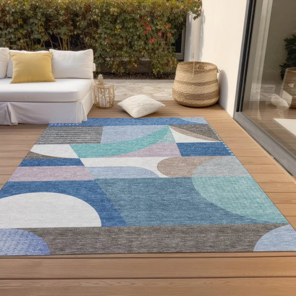 Aeleth Blue Washable Indoor - Outdoor Rug - LOOMLAN - LOOMLAN Rugs - Outdoor Rugs