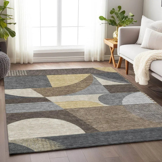 Aeleth Brown Washable Indoor - Outdoor Rug - LOOMLAN - LOOMLAN Rugs - Outdoor Rugs