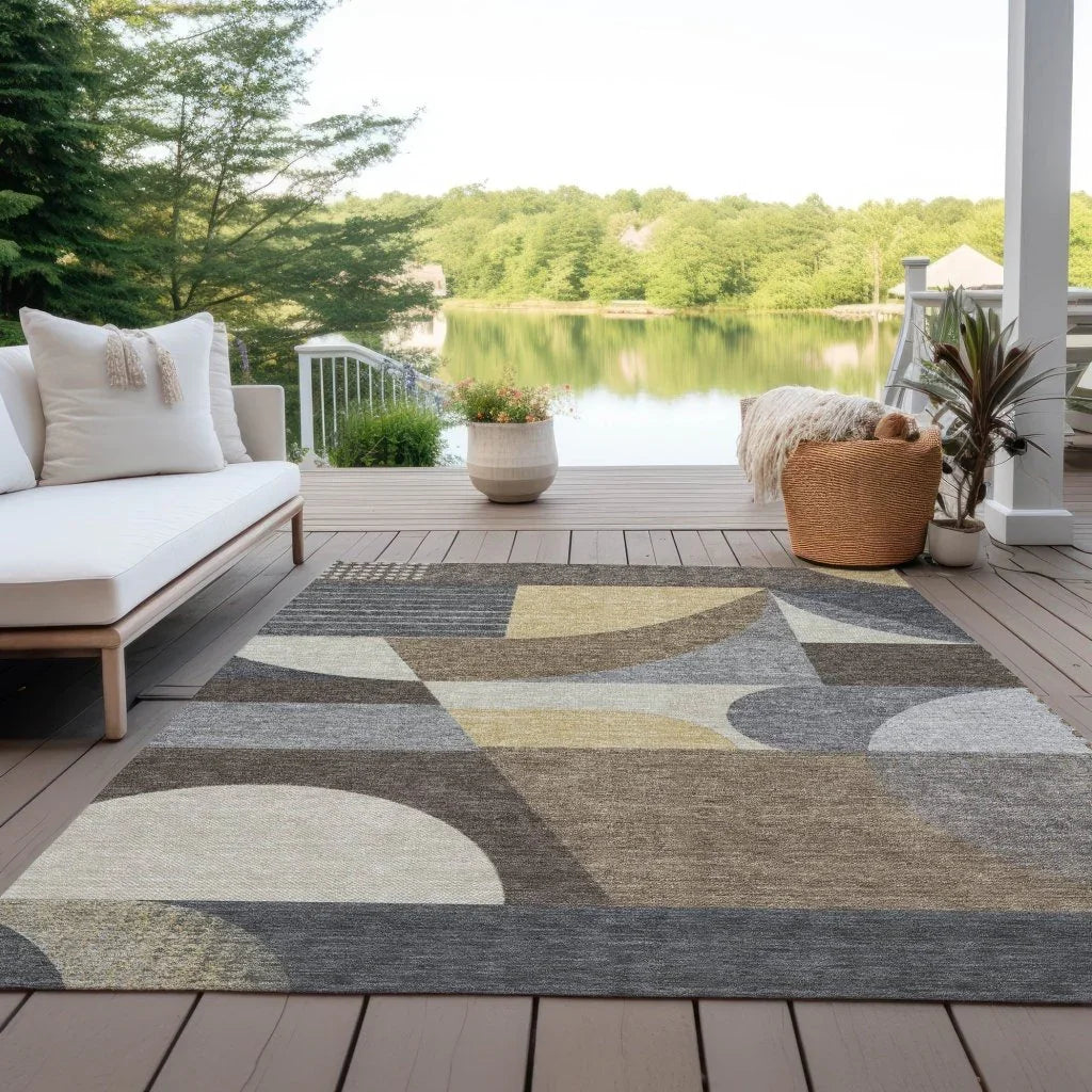 Aeleth Brown Washable Indoor - Outdoor Rug - LOOMLAN - LOOMLAN Rugs - Outdoor Rugs