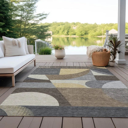 Aeleth Brown Washable Indoor - Outdoor Rug - LOOMLAN - LOOMLAN Rugs - Outdoor Rugs