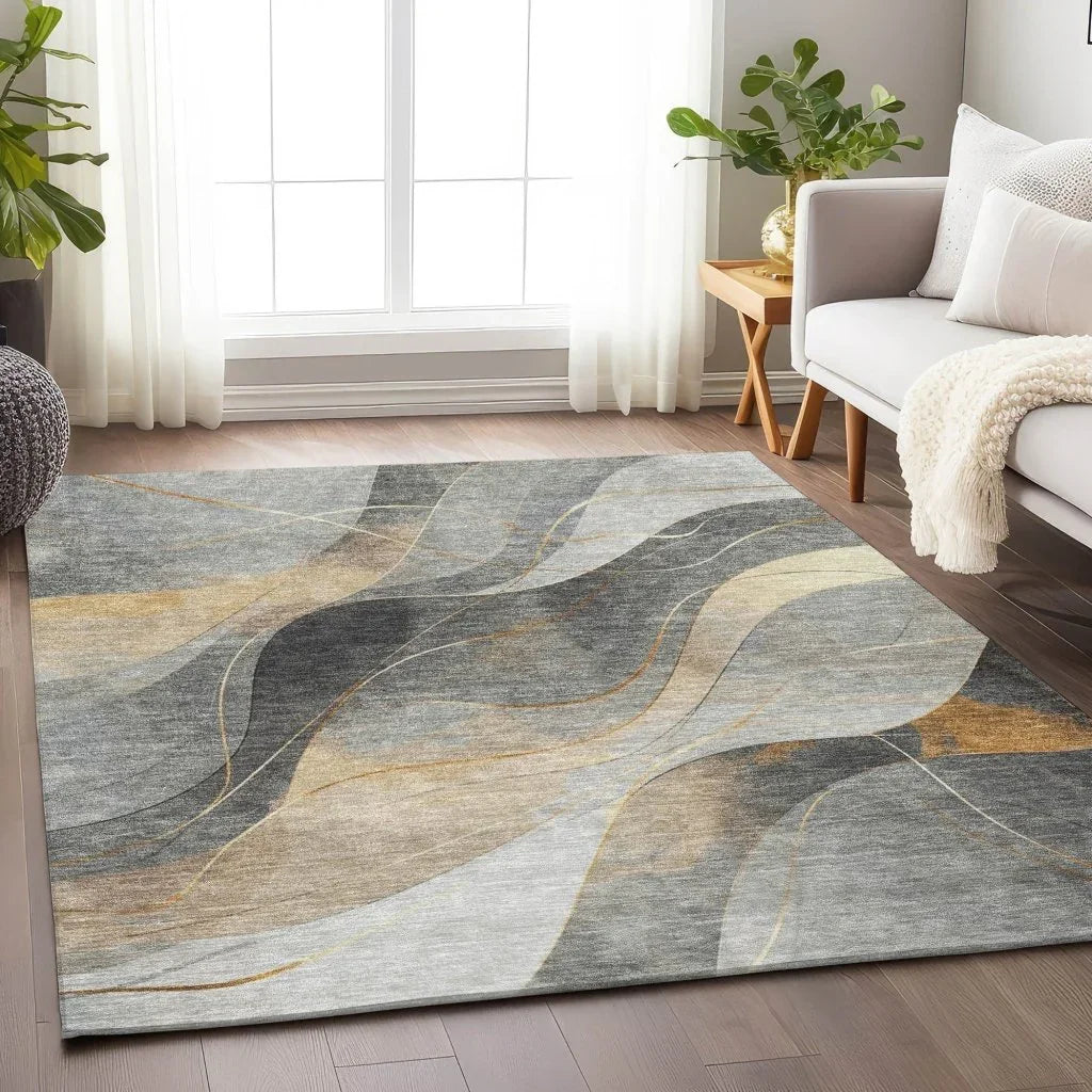 Aelien Gray Washable Indoor - Outdoor Rug - LOOMLAN - LOOMLAN Rugs - Outdoor Rugs