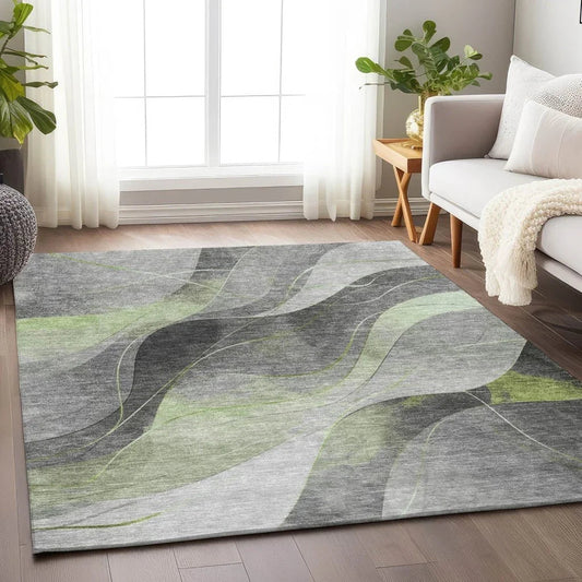 Aelien Green Washable Indoor - Outdoor Rug - LOOMLAN - LOOMLAN Rugs - Outdoor Rugs