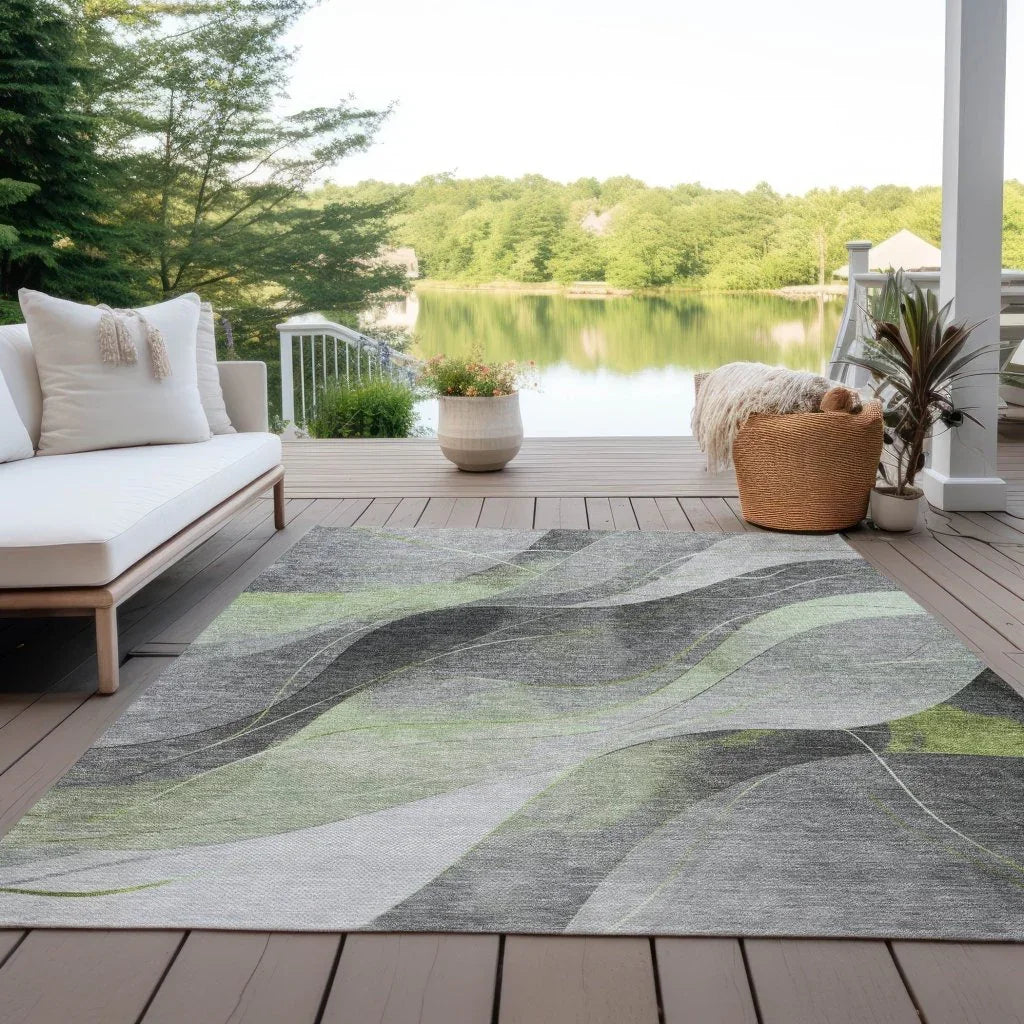 Aelien Green Washable Indoor - Outdoor Rug - LOOMLAN - LOOMLAN Rugs - Outdoor Rugs