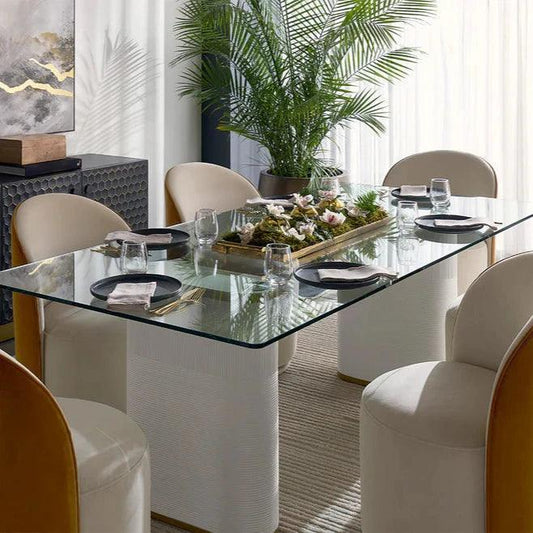 Aemond Dining Table 86.5" Glass Concrete Base-Dining Tables-SUNPAN-LOOMLAN