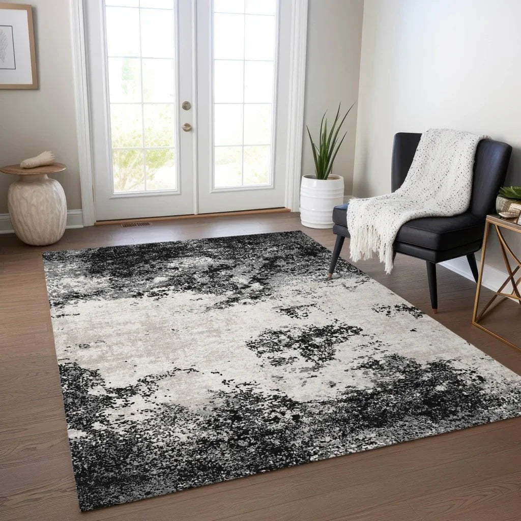 Aera Black Washable Indoor-Outdoor Rug-Outdoor Rugs-LOOMLAN Rugs-LOOMLAN