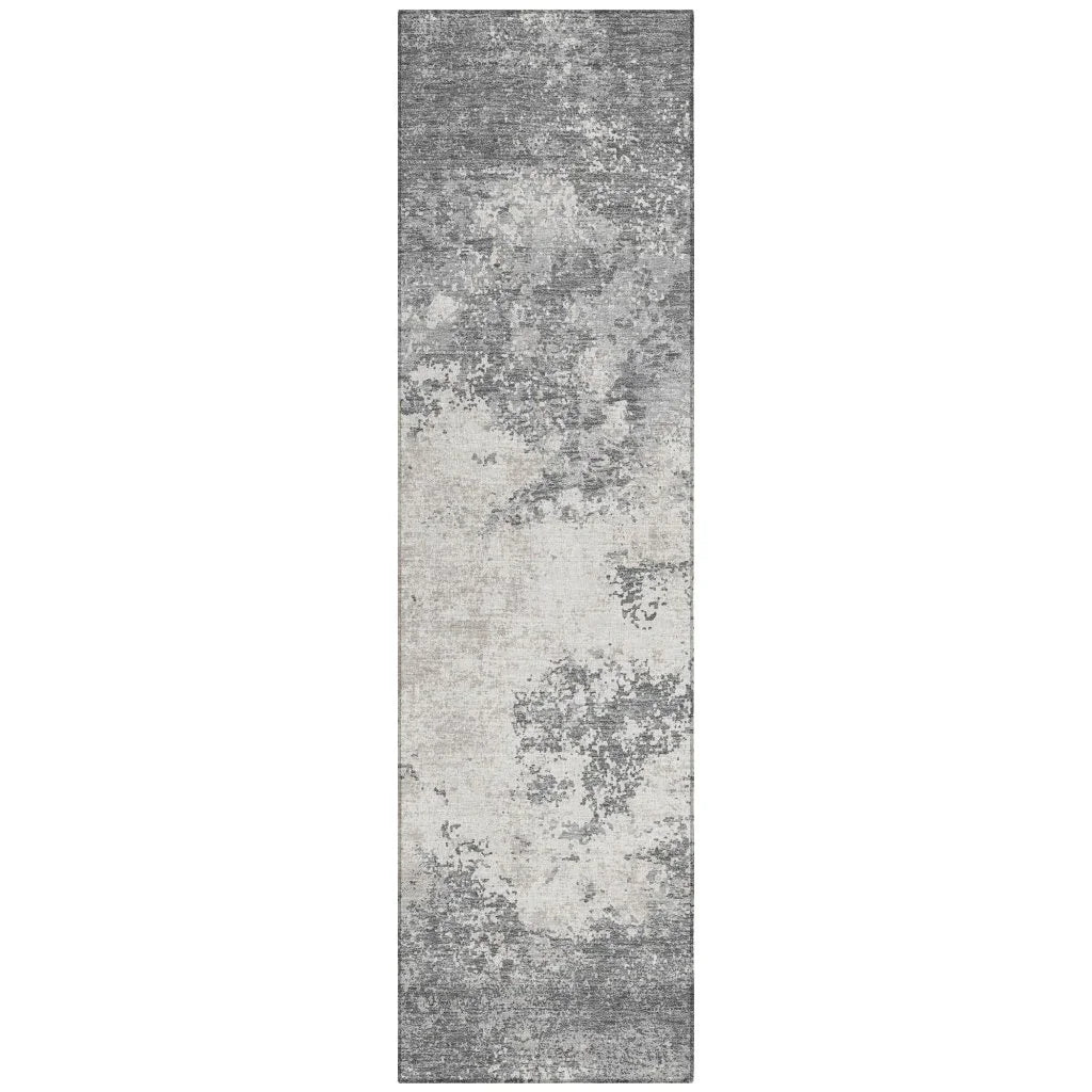 Aera Gray Washable Indoor-Outdoor Rug-Outdoor Rugs-LOOMLAN Rugs-2'3" x 7'6"-LOOMLAN