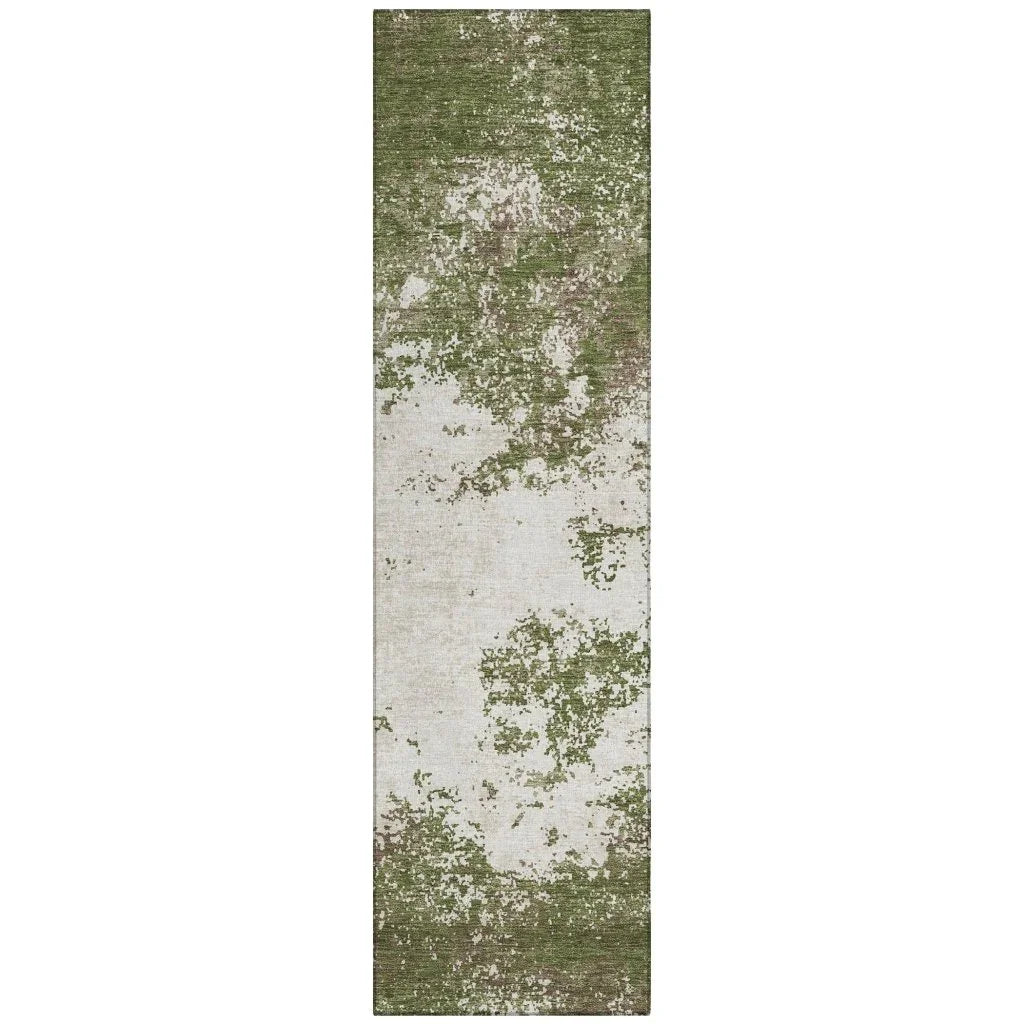 Aera Olive Washable Indoor-Outdoor Rug-Outdoor Rugs-LOOMLAN Rugs-2'3" x 7'6"-LOOMLAN