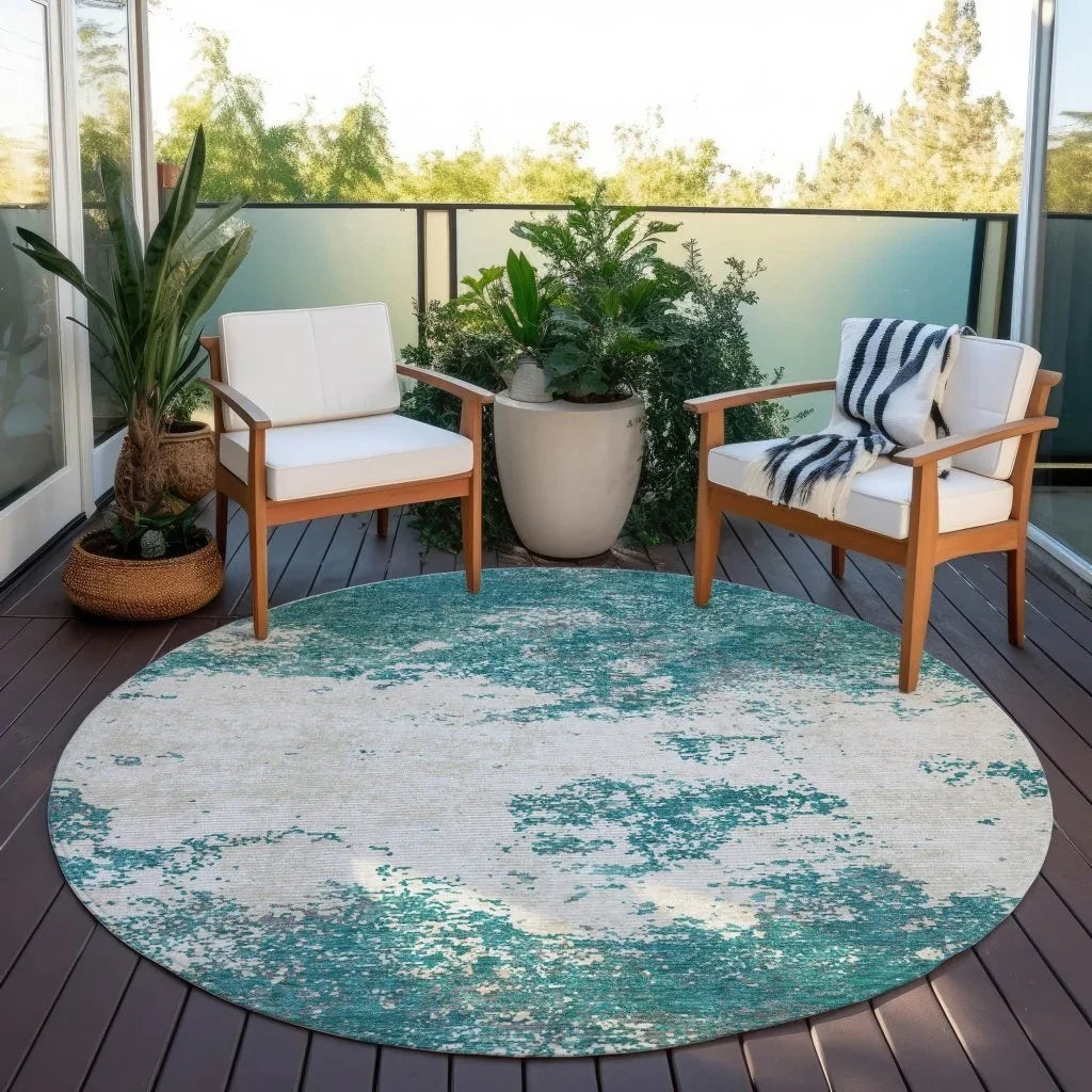 Aera Teal Washable Indoor-Outdoor Rug-Outdoor Rugs-LOOMLAN Rugs-LOOMLAN