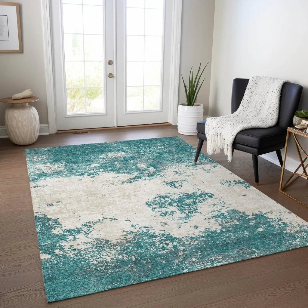 Aera Teal Washable Indoor-Outdoor Rug-Outdoor Rugs-LOOMLAN Rugs-LOOMLAN