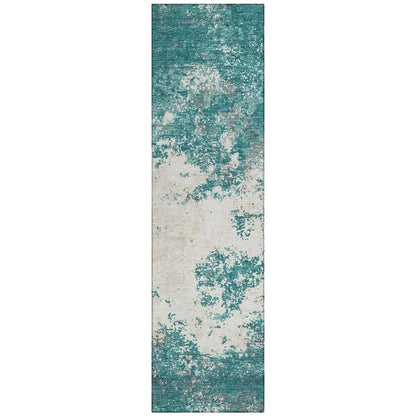 Aera Teal Washable Indoor-Outdoor Rug-Outdoor Rugs-LOOMLAN Rugs-2'3" x 7'6"-LOOMLAN