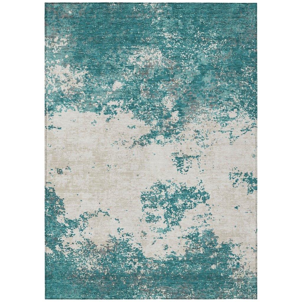 Aera Teal Washable Indoor-Outdoor Rug-Outdoor Rugs-LOOMLAN Rugs-2'6" x 3'10"-LOOMLAN