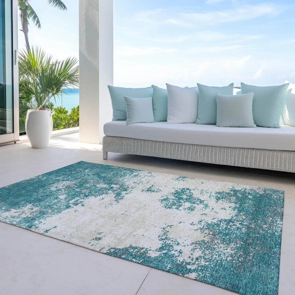 Aera Teal Washable Indoor-Outdoor Rug-Outdoor Rugs-LOOMLAN Rugs-LOOMLAN