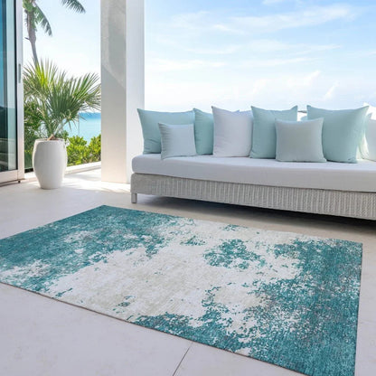 Aera Teal Washable Indoor-Outdoor Rug-Outdoor Rugs-LOOMLAN Rugs-LOOMLAN