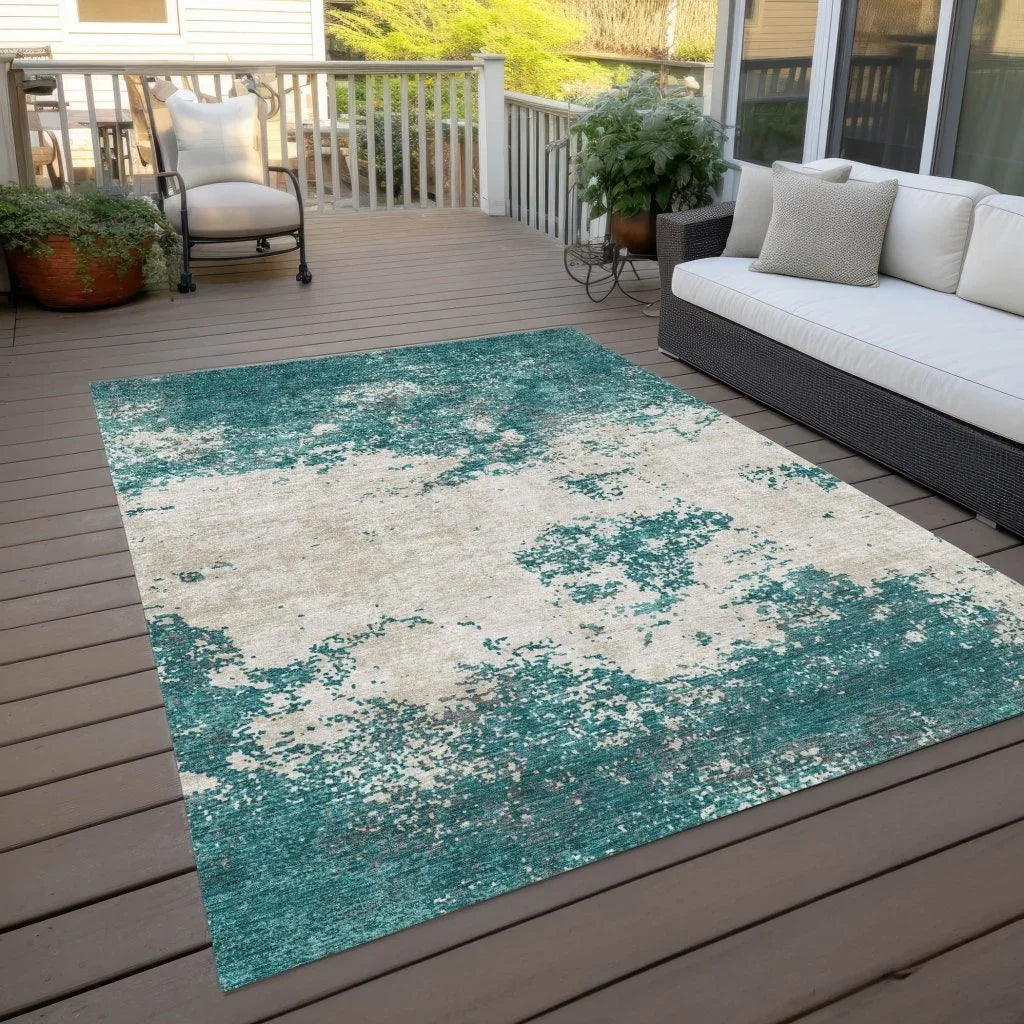 Aera Teal Washable Indoor-Outdoor Rug-Outdoor Rugs-LOOMLAN Rugs-LOOMLAN