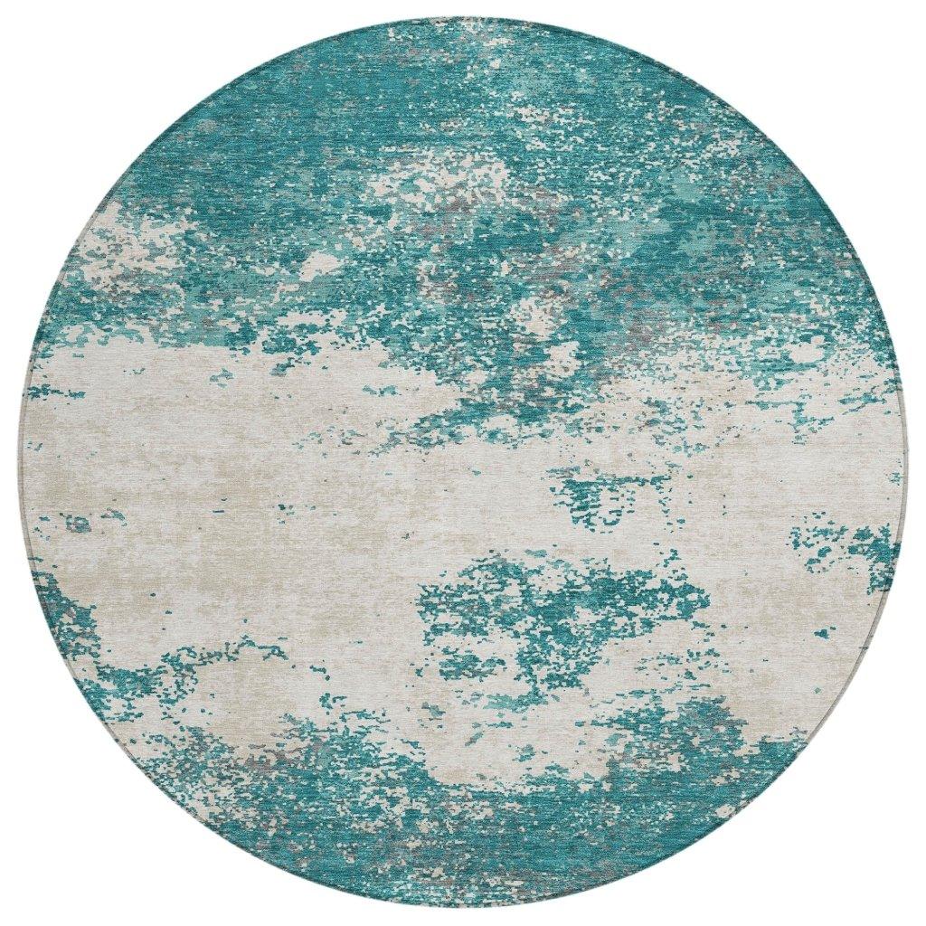 Aera Teal Washable Indoor-Outdoor Rug-Outdoor Rugs-LOOMLAN Rugs-8' x 8'-LOOMLAN