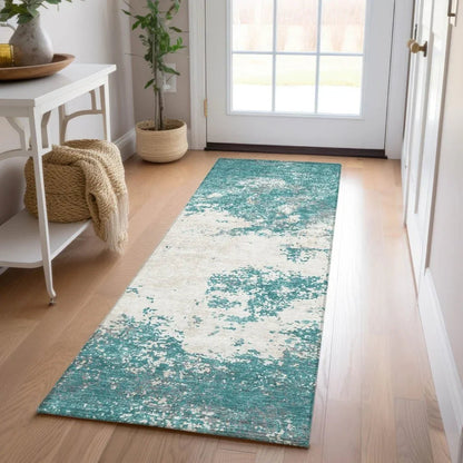 Aera Teal Washable Indoor-Outdoor Rug-Outdoor Rugs-LOOMLAN Rugs-LOOMLAN