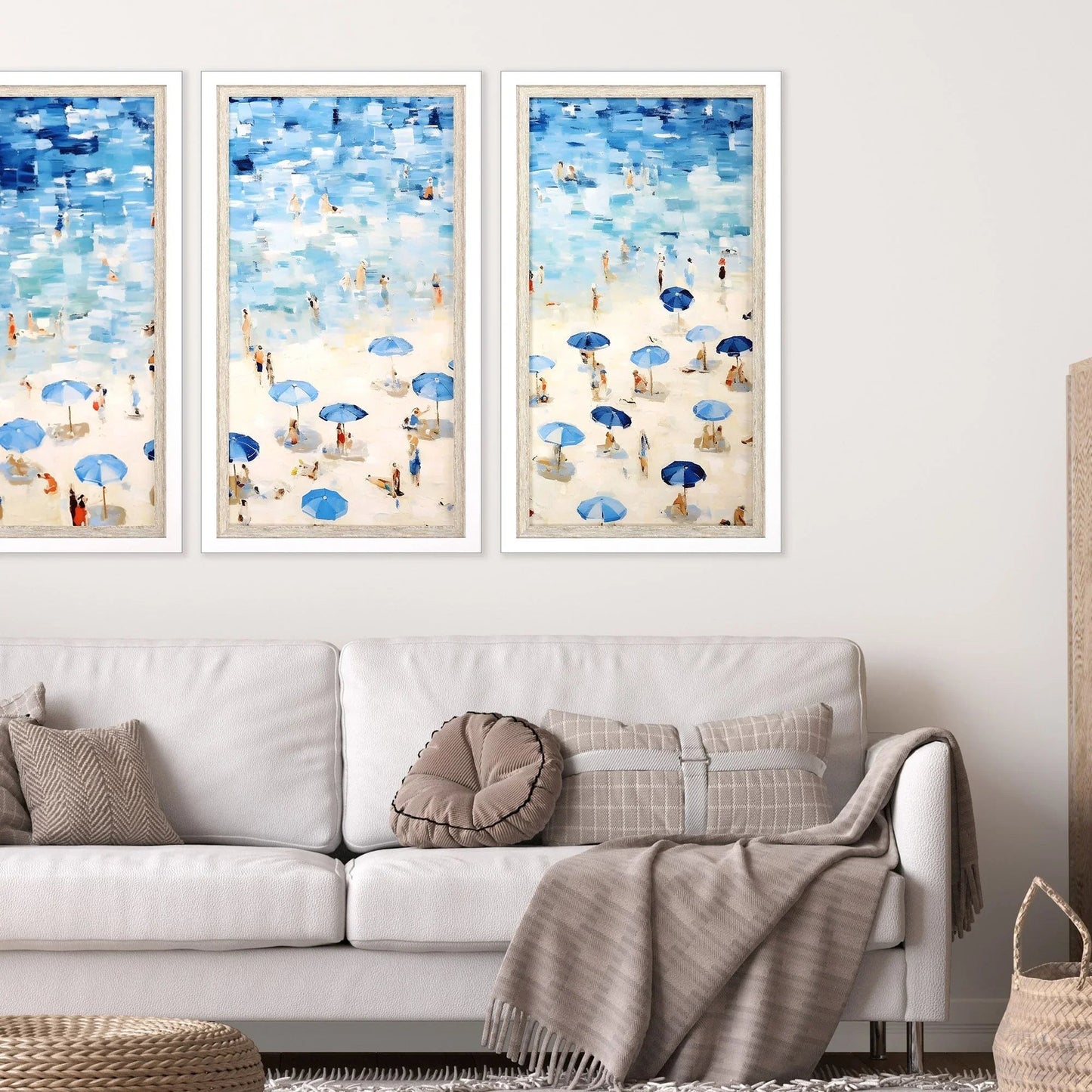 Aerial Beach Wood Blue Framed Wall Art