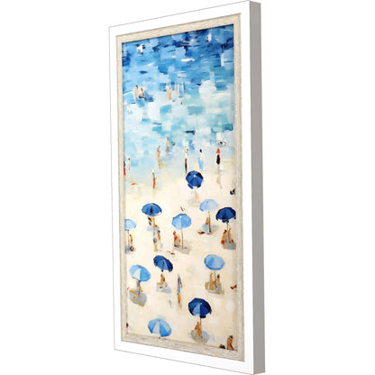 Aerial Beach Wood Blue Framed Wall Art