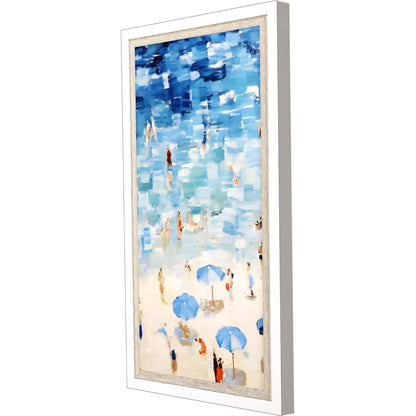 Aerial Beach Wood Blue Framed Wall Art