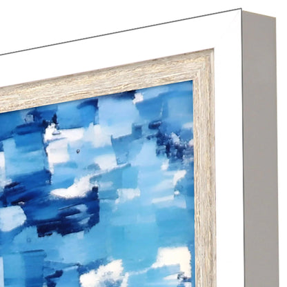 Aerial Beach Wood Blue Framed Wall Art