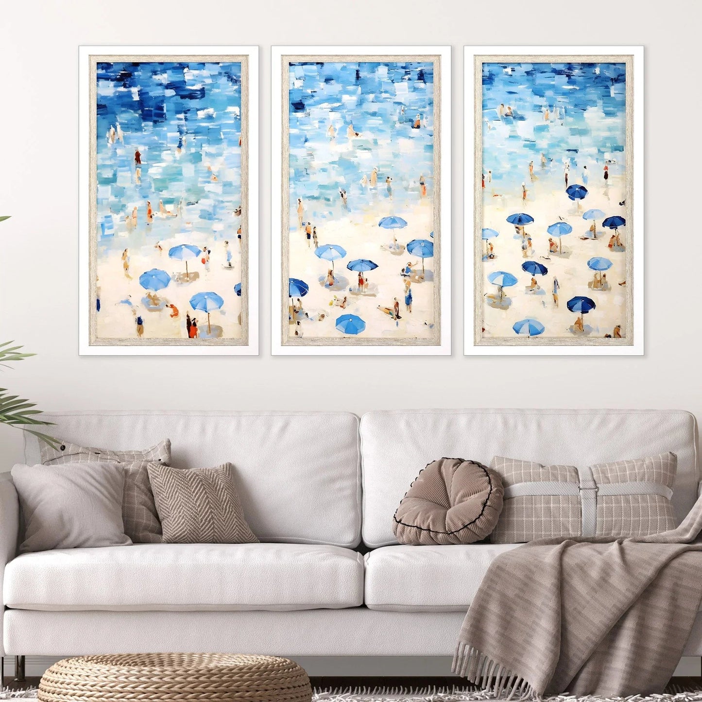 Aerial Beach Wood Blue Framed Wall Art