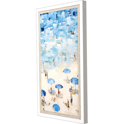 Aerial Beach Wood Blue Framed Wall Art