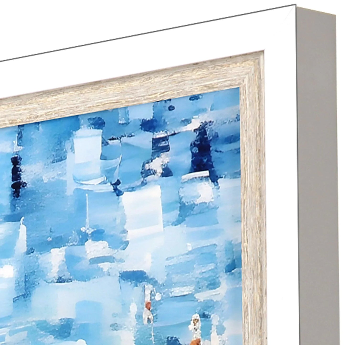 Aerial Beach Wood Blue Framed Wall Art