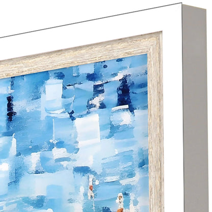 Aerial Beach Wood Blue Framed Wall Art