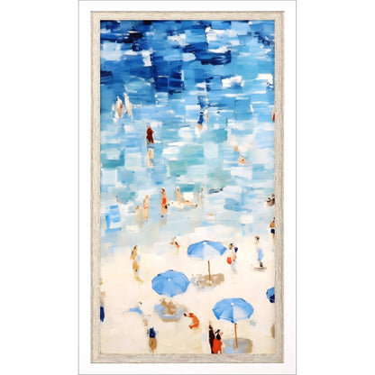 Aerial Beach Wood Blue Framed Wall Art