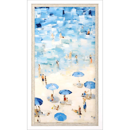 Aerial Beach Wood Blue Framed Wall Art