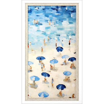 Aerial Beach Wood Blue Framed Wall Art