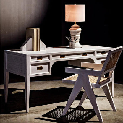 Africa With Drawers Wooden Desk-Home Office Desks-Noir-LOOMLAN